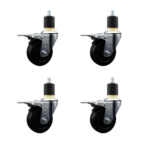 3.5'' Soft Rubber Swivel 1-7/8'' Expanding Stem Caster Set Total Lock Brake, 4PK